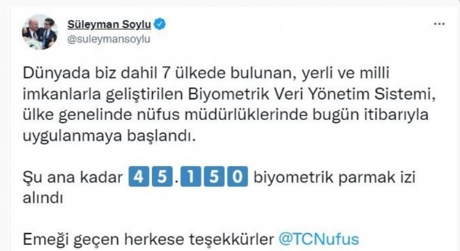 '45 bin 150 biyometrik parmak izi alındı'