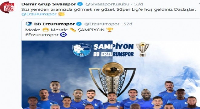 Erzurumspor'a Süper Lig'den tebrik yağmuru