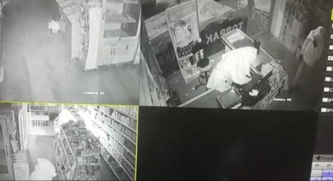 Horasan'da kadın elbiseli hırsızlar market soydu