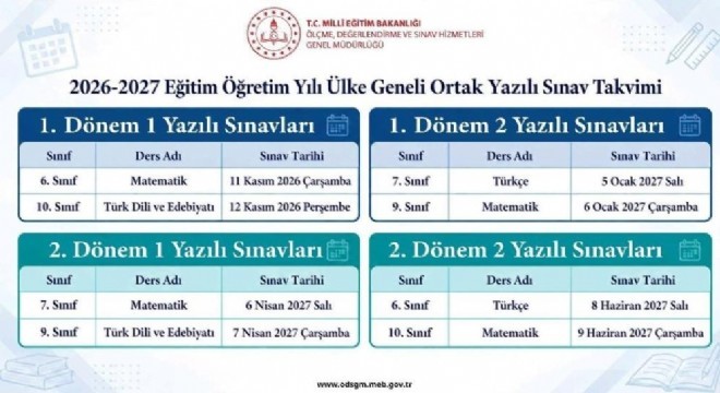 MEB ortak yazılı sınav tarihlerini açıkladı
