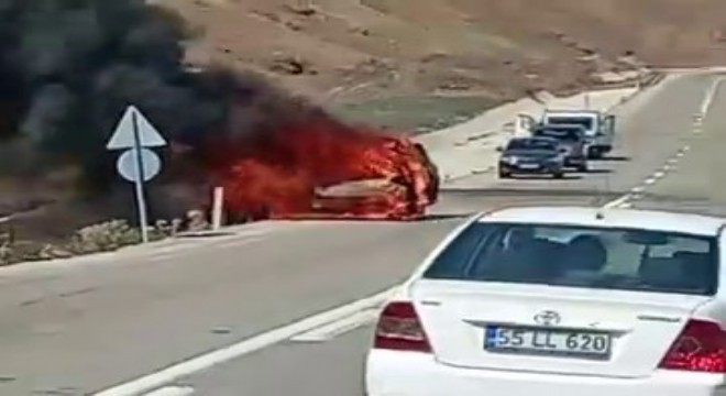 Tekman'da park halindeki araç yandı